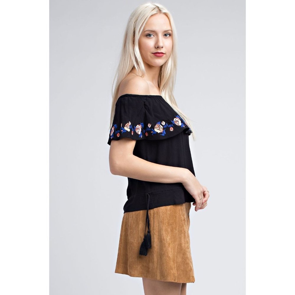 Honey Punch Strapless Embroidered Ruffle Top - Picture 2 of 5